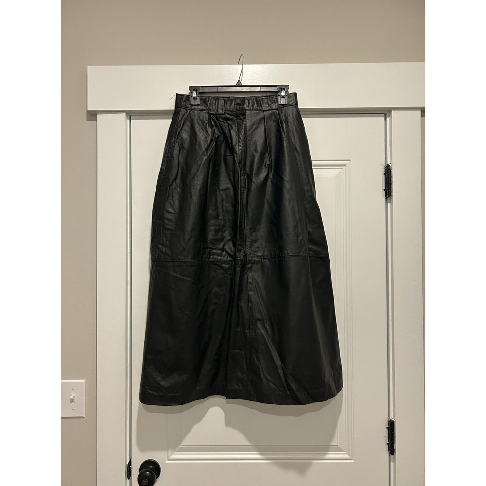 VTG Genuine Leather Maxi Skirt Womens 8 Black Long EUC Y2K minimalist city Rock
